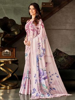 Tikhi Imli - Pink Striped Digital Printed Saree With Unstitched Blouse
