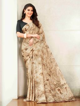 Tikhi Imli - Striped Zari Brown Colored Tie And Dye Saree With Unstitched Blouse