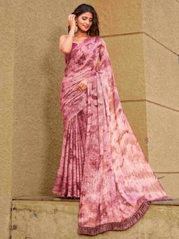 Tikhi Imli - Striped Zari Pink Colored Tie And Day Saree With Unstitched Blouse