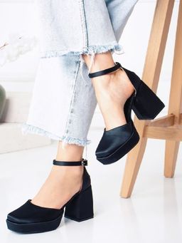 Shoetopia - Square Toe Black Block Heels Court Pump for Women