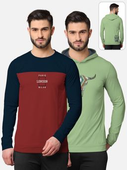 BULLMER - Trendy Front & Back Printed Full Sleeve T-shirt For Men Multi-color (Pack of 2)