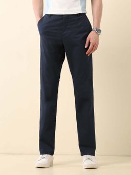 U.S. POLO ASSN. - Mens Textured Riley Straight Fit Navy Blue Casual Trouser