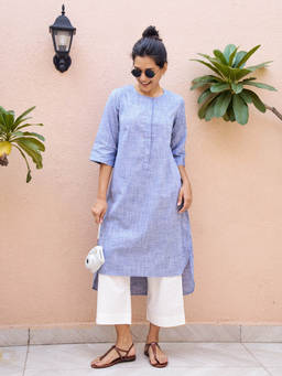 SURMA - Women's Blue Cotton Solid Kurta and Pant