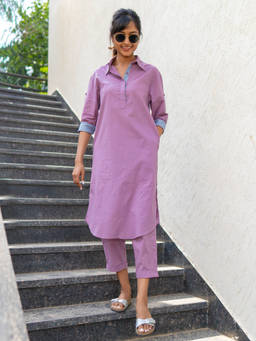 SURMA - Women's Pink Cotton Solid Kurta and Pant