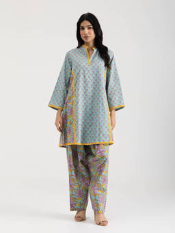 Setara - Women's Blue Cotton Printed Kurti and Salwar