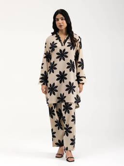 Setara - Women's Beige Cotton Printed Kurti and Salwar