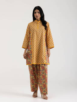 Setara - Women's Yellow Cotton Printed Kurti and Salwar