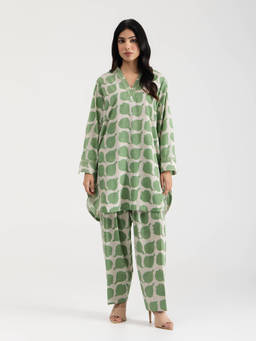 Setara - Women's Green Cotton Printed Kurti and Salwar
