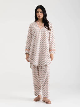 Setara - Women's Off White Cotton Floral Kurti and Salwar