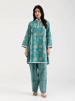 Setara - Women's Green Cotton Floral Kurti and Salwar
