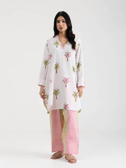 Setara - Women's White Cotton Floral Kurti and Salwar