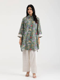 Setara - Women's Olive Cotton Floral Kurti and Salwar