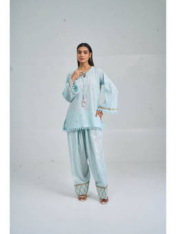 Setara - Women's Blue Cotton Woven Kurti and Salwar