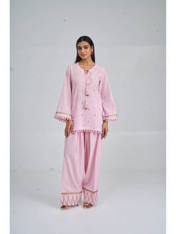 Setara - Women's Pink Cotton Woven Kurti and Salwar