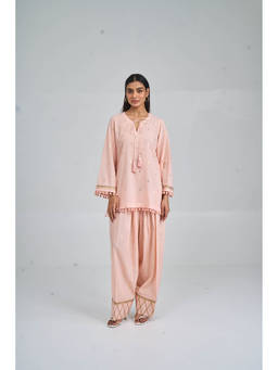 Setara - Women's Peach Cotton Woven Kurti and Salwar