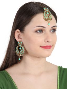 Anika's Creations - Gold Plated Floral Kundan Pearl Earring Maagtika Set Bridal Maang Tikka Earring