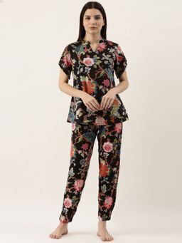 SAY - Black Color Printed Women Pure Cotton Top & Pyjama Night Suit (Set of 2)