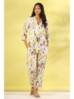 SAY - Cream Color Printed Women Pure Cotton Shirt & Pyjama (Set of 2)