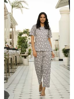 SAY - Grey Color Printed Women Pure Cotton Top & Pyjama Night Suit (Set of 2)