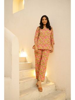 SAY - Beige Color Printed Women Pure Cotton Top & Pyjama Night Suit (Set of 2)