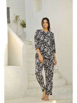 SAY - Black Color Printed Women Pure Cotton Top & Pyjama Night Suit (Set of 2)