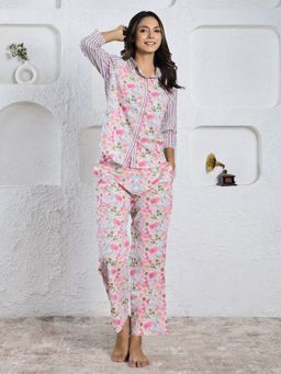 SAY - Multi Color Printed Women Pure Cotton Shirt & Pyjama Night Suit (Set of 2)