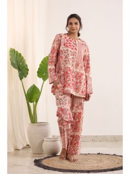 SAY - Pink Color Printed Women Pure Cotton Top & Pyjama Night Suit (Set of 2)