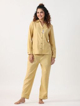 SAY - Beige Color Printed Women Pure Cotton Shirt & Pant Night Suit (Set of 2)