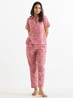 SAY - Pink Color Printed Women Pure Cotton Top & Pyjama Night Suit (Set of 2)