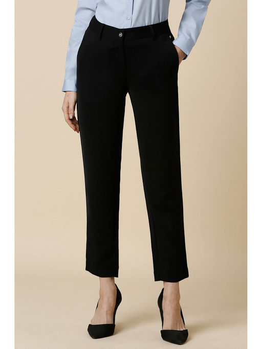 Buy Allen Solly Women Black Regular Fit Solid Formal Trousers Online
