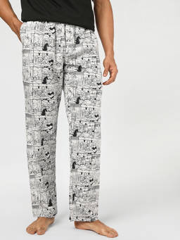 Bewakoof - Cartoon Network Mens Light Grey and Black Johnny Bravo All Over Printed Pyjama