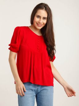 Zink London - Women Red Puff Sleeve Top
