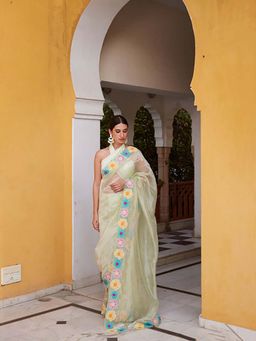 CHARU MAKKAR - Ivy Floral Embroidered Saree with Unstitched Blouse