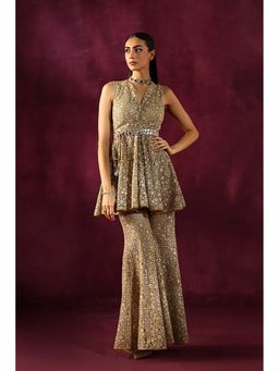 Twenty Nine - Lace Mirrorwork Peplum Brown Tunic