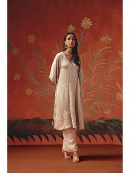 Twenty Nine - V Neck Drawstring Off White Kurta