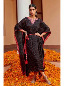 Twenty Nine - Mirrorwork Bandhani Black Kaftan Kurta