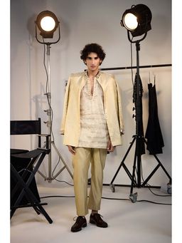 Twenty Nine - Silver Chanderi Tissue With Potli Button Short Yellow Kurta