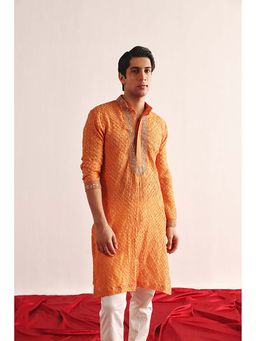 Twenty Nine - Mandarin Crushed Bandhani Marodiwork Orange Kurta