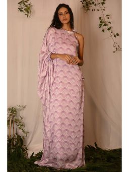 Nirmooha - Pink Satin One Shoulder Printed Kaftan Dress