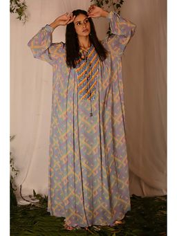 Nirmooha - Multi-Colour Georgette Keyhole Neck Printed Kaftan Dress With Slip