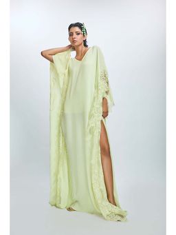 Nirmooha - Green Georgette V-Neck Self Design Kaftan Dress
