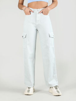 HONNETE - Women Casual Ice Blue Regular Straight Fit Jeans