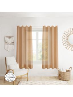 HomeTown - Fiesta Set of 2 Solid Textured Sheer Window Curtains 5 Feet in Beige Colour