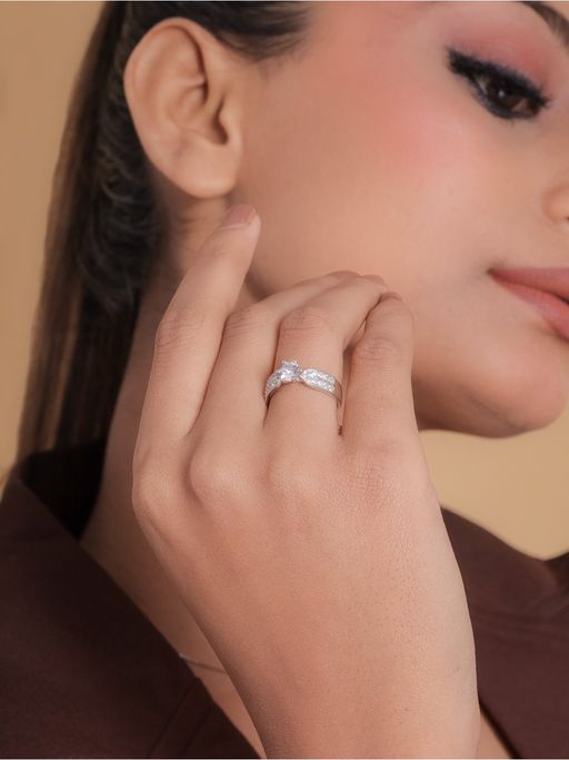 STERLYN Shining Solitaire Silver Crystal Ring