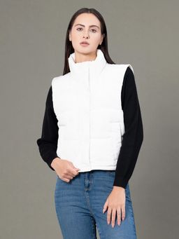Red Tape - Womens Off White Polyester Solid Sleeveless Padded Jacket