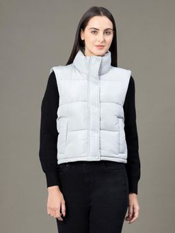 Red Tape - Womens Mint Grey Polyester Solid Sleeveless Padded Jacket