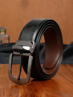 Teakwood - LEATHERS Men Solid Formal Reversible Black & Brown Leather Belt