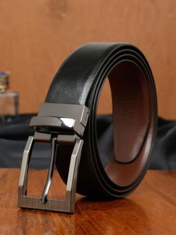 Teakwood - LEATHERS Men Solid Formal Reversible Black & Brown Leather Belt