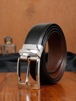 Teakwood - LEATHERS Men Solid Formal Reversible Black & Brown Leather Belt