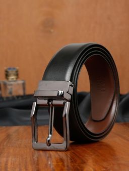 Teakwood - LEATHERS Men Solid Formal Reversible Black & Brown Leather Belt